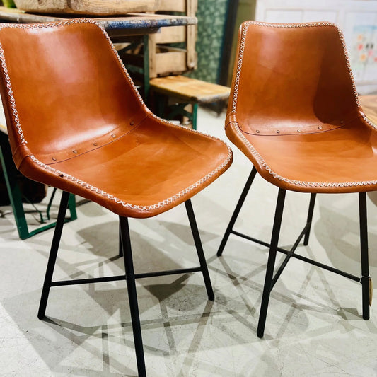 Pair Whip Stitch Leather Chairs