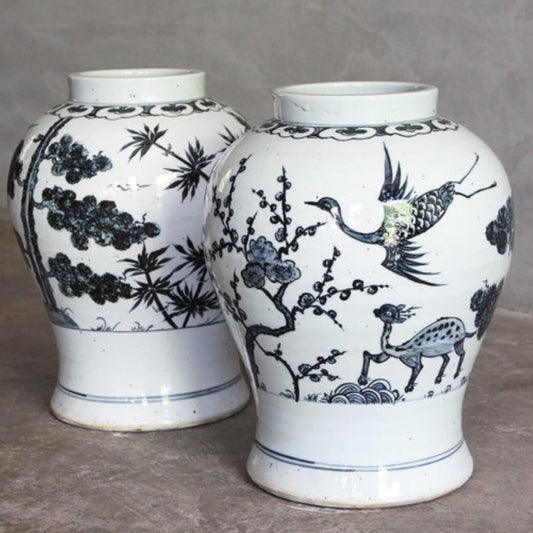 Black and White Botanical Porcelain Vase