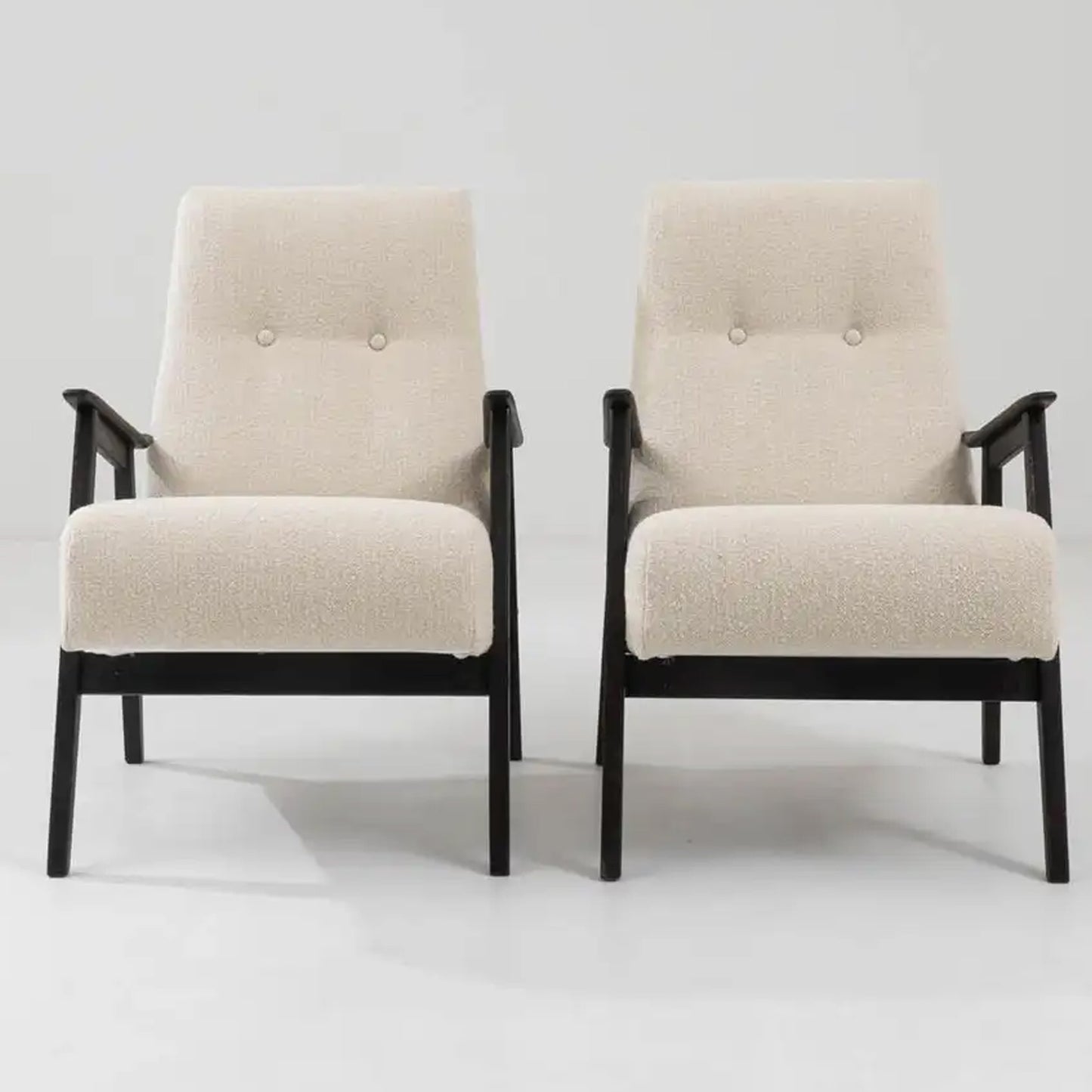 1960s Czech Cream Boucle Upholstered Armchairs - Pair