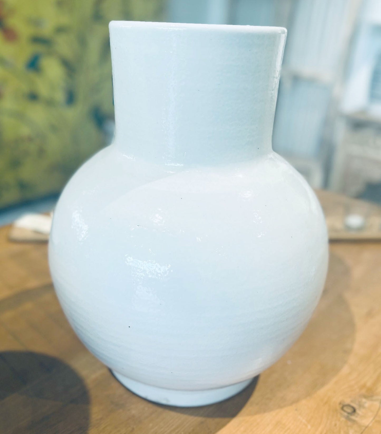 White Glaze Vase Curved Base Short